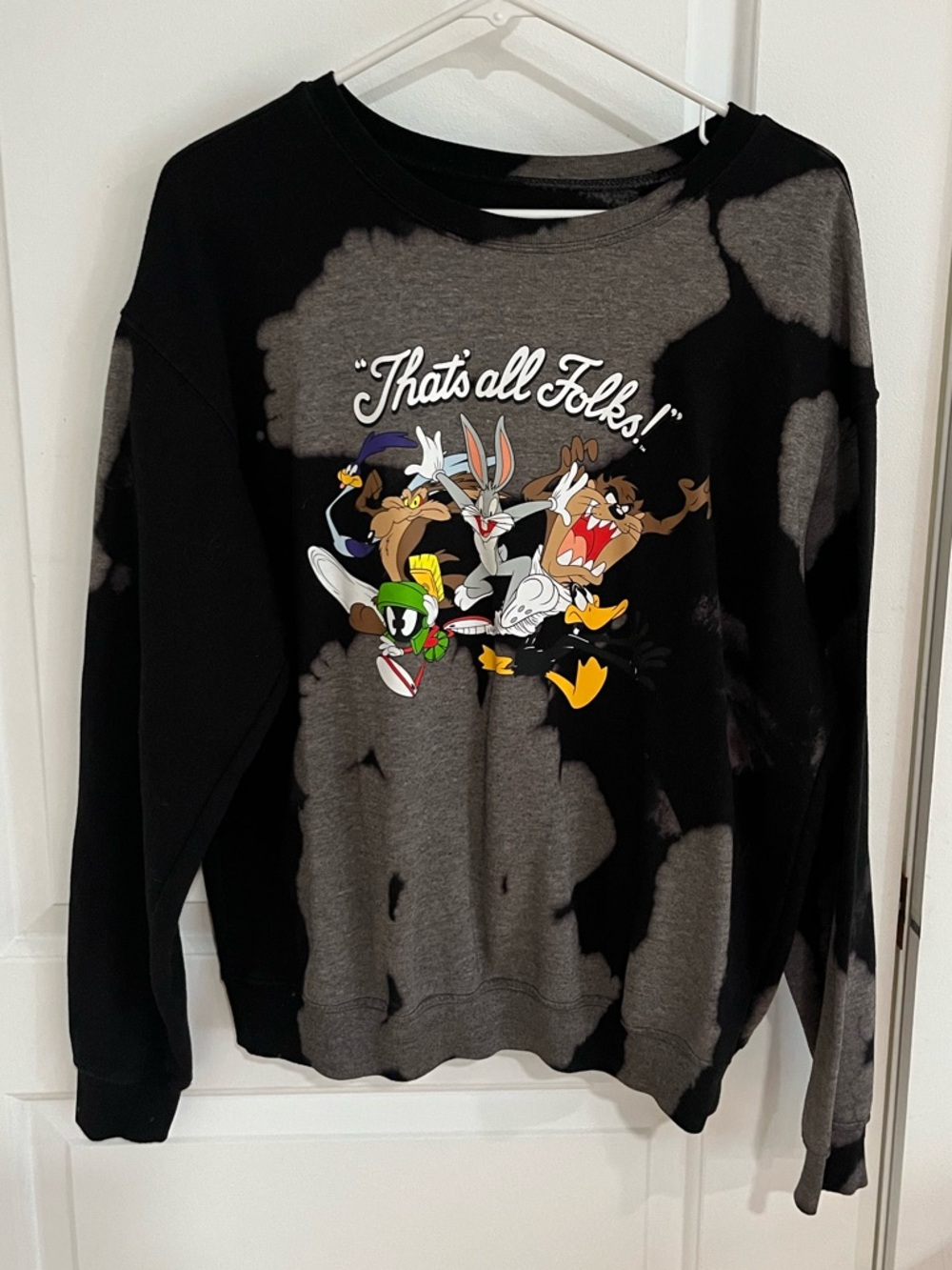Warner Bros. Black & Gray Tie-Dye Looney Tunes Crewneck